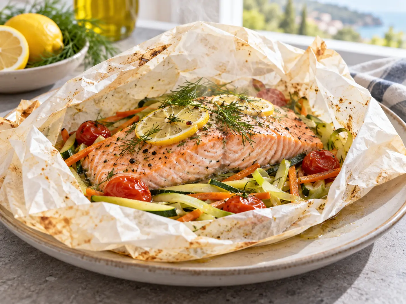 Salmón en papillote con verduras
